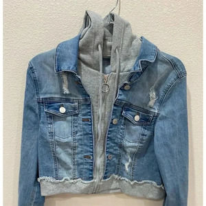 CI SONO girls Distressed Cropped Denim Hooded Jacket Blue L 12-14 youth
